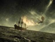 Photoshop合成雷雨交加的海面西方龙对船喷火画面