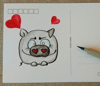 DIY手绘可爱小猪明信片教程