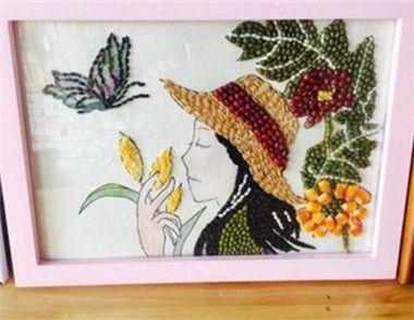 创意手工豆画制作 漂亮的女人豆画图解教程