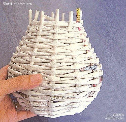 废旧报纸手工制作篮子篓子器皿