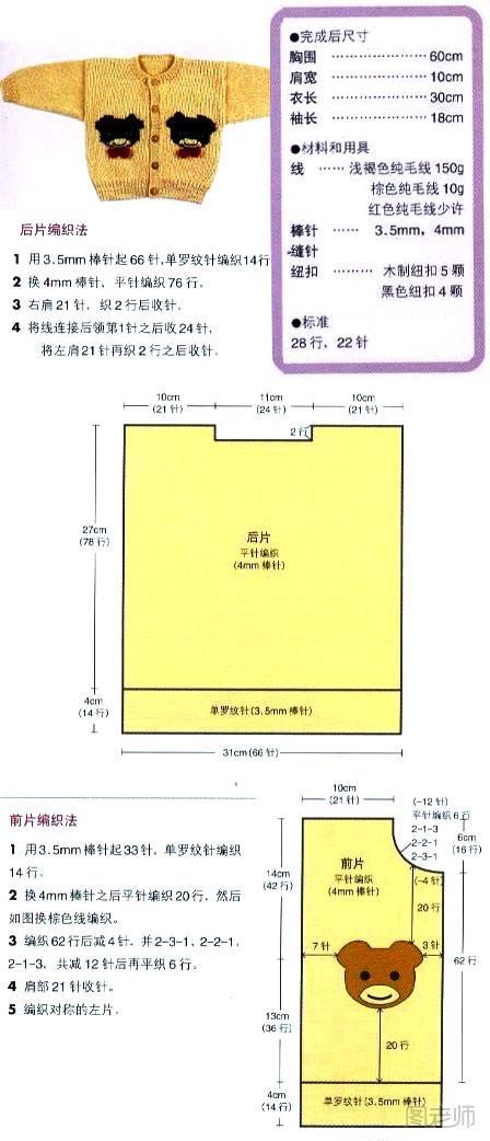 男儿童毛衣编织花样小熊背心和对襟毛衣