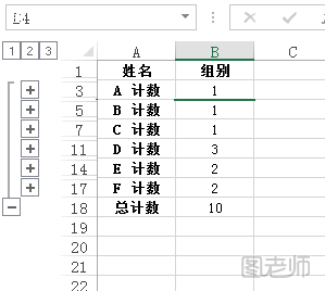 单击分级显示符号隐藏数据