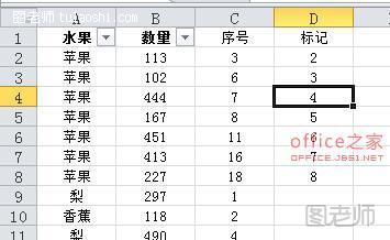 对标记列排序把要粘贴的数据排在一起