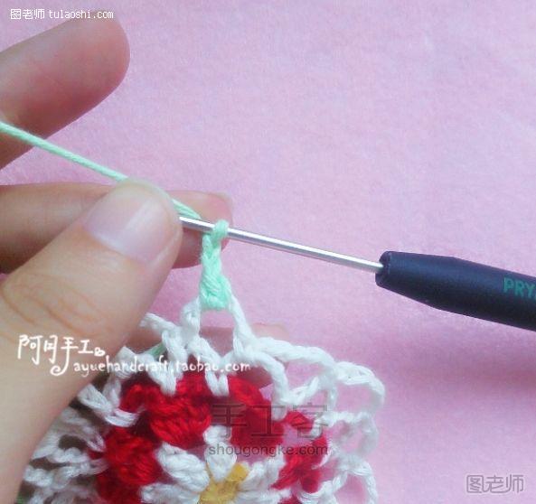 手工编织图片教程【图】 DIY 拼色钩花杯垫