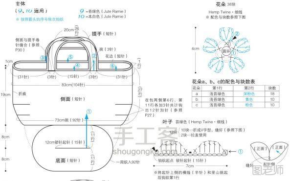 编织diy教程【图文】 花朵休闲手提包