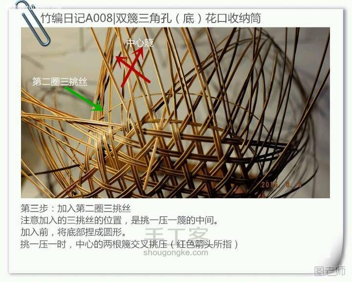 【图】编织教程图解 双篾三角孔收纳筒