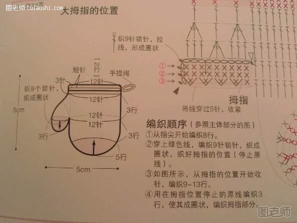 手工编织图解教程 可爱小物件~~手套君 钩编教程