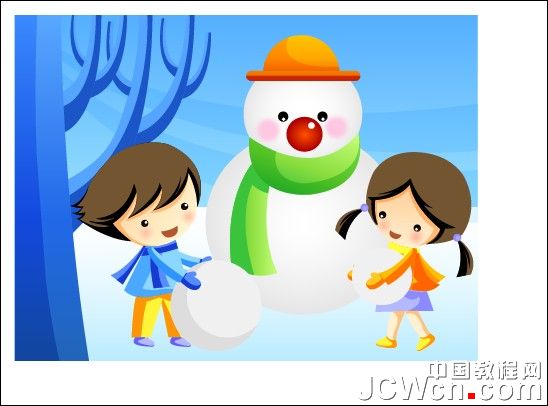 Illustrator鼠绘教程：绘制雪地上堆雪人的孩童插画（下）_中国