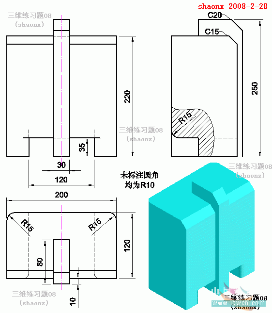 AutoCAD三维建模系列教程：拉升、倒角、圆角制作方法_中国