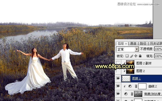 Photoshop给外景婚片添加夕阳美景风光,PS教程,图老师教程网