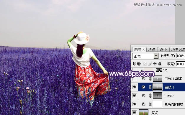 Photoshop调出外景女人唯美紫色效果图,PS教程,图老师教程网