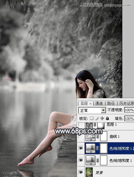 Photoshop调出河边人像黑白冷色效果,PS教程,图老师教程网