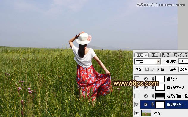 Photoshop调出草丛美女唯美冷色效果图,PS教程,图老师教程网