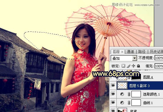 Photoshop给古镇美女添加夕阳古典效果,PS教程,图老师教程网