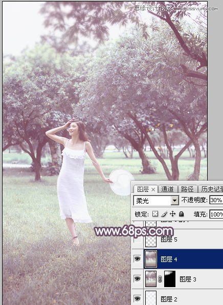 Photoshop调出外景林中女孩梦幻紫色效果,PS教程,图老师教程网