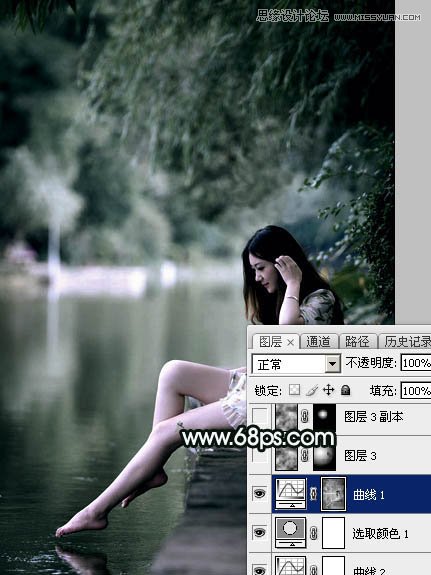 Photoshop调出河边女孩唯美蓝色效果,PS教程,图老师教程网