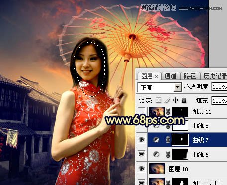 Photoshop给古镇美女添加夕阳古典效果,PS教程,图老师教程网