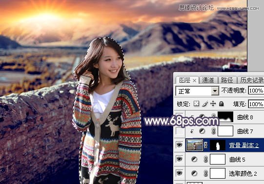 Photoshop给城外景人像添加夕阳美景效果,PS教程,图老师教程网