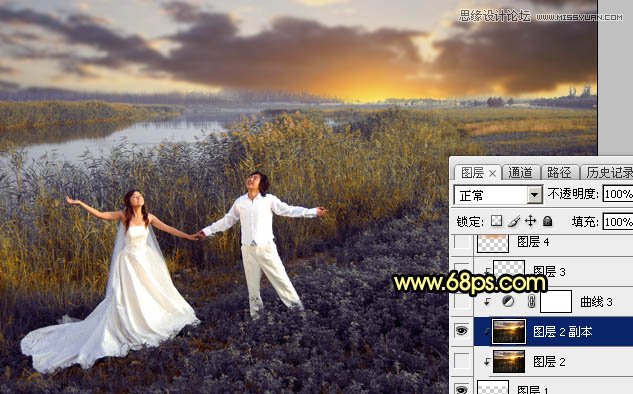 Photoshop给外景婚片添加夕阳美景风光,PS教程,图老师教程网