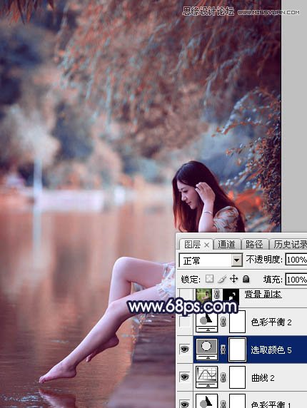 Photoshop调出河边美女梦幻紫红色效果,PS教程,图老师教程网