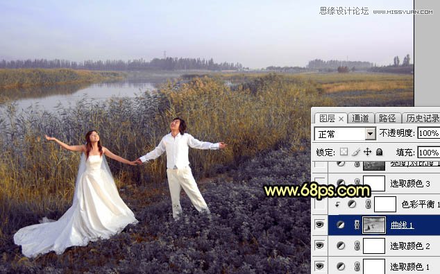 Photoshop给外景婚片添加夕阳美景风光,PS教程,图老师教程网