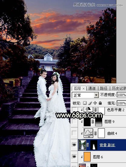 Photoshop给外景婚片添加唯美的夕阳美景,PS教程,图老师教程网