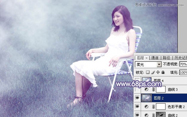 Photoshop调出草地美女梦幻唯美蓝色调,PS教程,图老师教程网