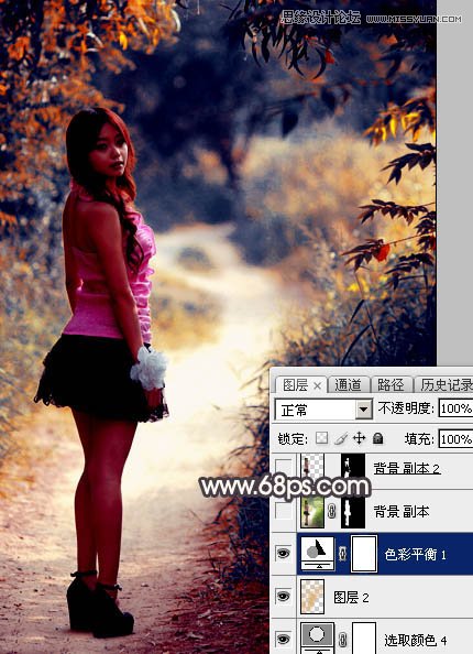 Photoshop调出小路边女孩秋季暖黄效果,PS教程,图老师教程网