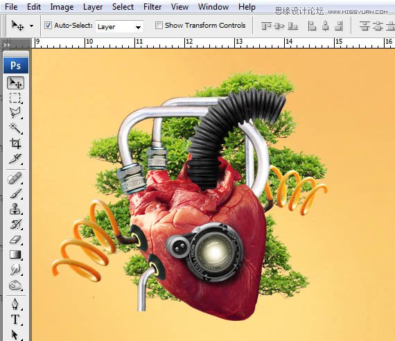 Photoshop合成创意抽象的机械心脏海报,PS教程,图老师教程网