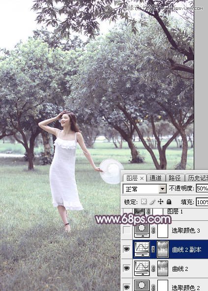 Photoshop调出外景林中女孩梦幻紫色效果,PS教程,图老师教程网