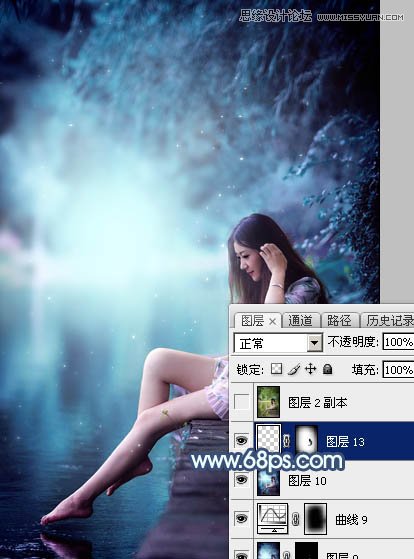 Photoshop调出河边女孩唯美蓝色艺术效果,PS教程,图老师教程网