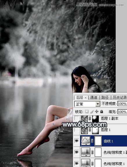 Photoshop调出河边人像黑白冷色效果,PS教程,图老师教程网