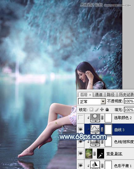 Photoshop调出河边女孩唯美蓝色艺术效果,PS教程,图老师教程网