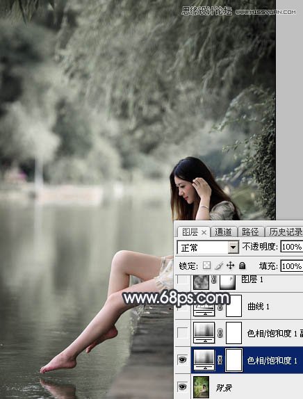 Photoshop调出河边人像黑白冷色效果,PS教程,图老师教程网