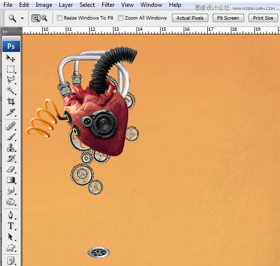 Photoshop合成创意抽象的机械心脏海报,PS教程,图老师教程网
