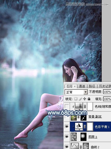 Photoshop调出河边女孩唯美蓝色艺术效果,PS教程,图老师教程网