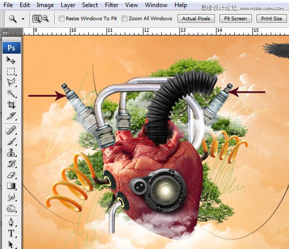 Photoshop合成创意抽象的机械心脏海报,PS教程,图老师教程网