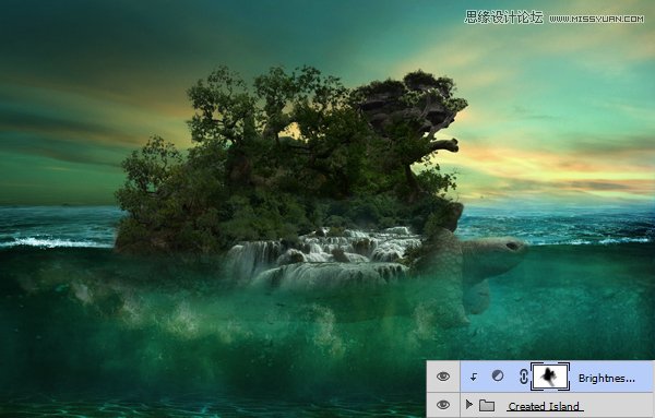 Photoshop合成海上漂浮的海龟岛效果图,PS教程,图老师教程网