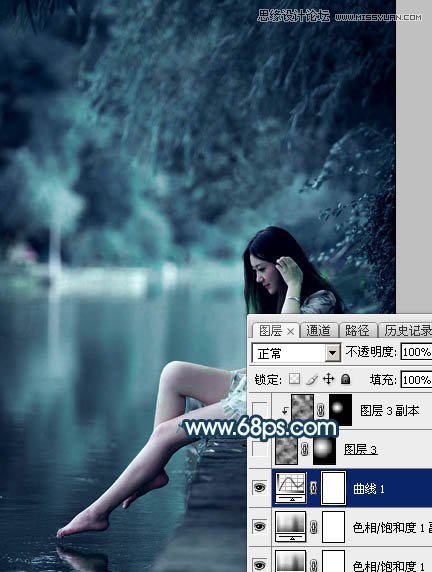 Photoshop调出外景河边人像唯美蓝色效果,PS教程,图老师教程网