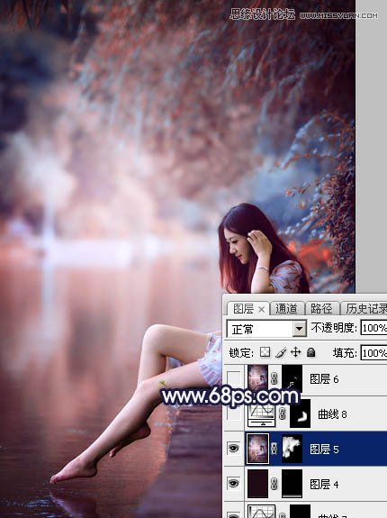 Photoshop调出河边美女梦幻紫红色效果,PS教程,图老师教程网