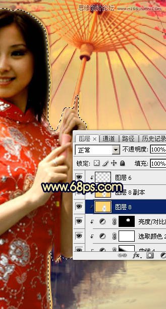 Photoshop给古镇美女添加夕阳古典效果,PS教程,图老师教程网