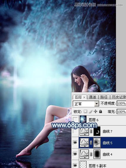 Photoshop调出河边女孩唯美蓝色艺术效果,PS教程,图老师教程网