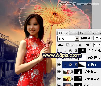 Photoshop给古镇美女添加夕阳古典效果,PS教程,图老师教程网