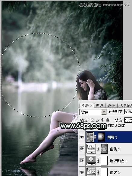 Photoshop调出河边女孩唯美蓝色效果,PS教程,图老师教程网