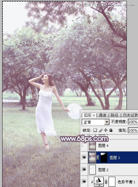 Photoshop调出外景林中女孩梦幻紫色效果,PS教程,图老师教程网