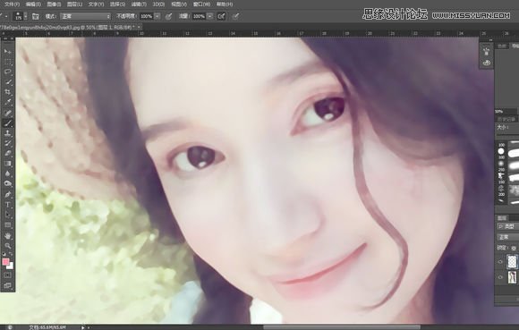 Photoshop给夏天清爽效果草帽美女照片仿手绘,PS教程,图老师教程网