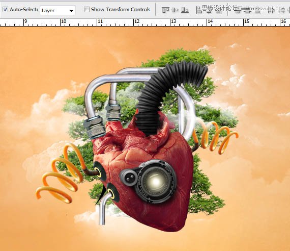 Photoshop合成创意抽象的机械心脏海报,PS教程,图老师教程网