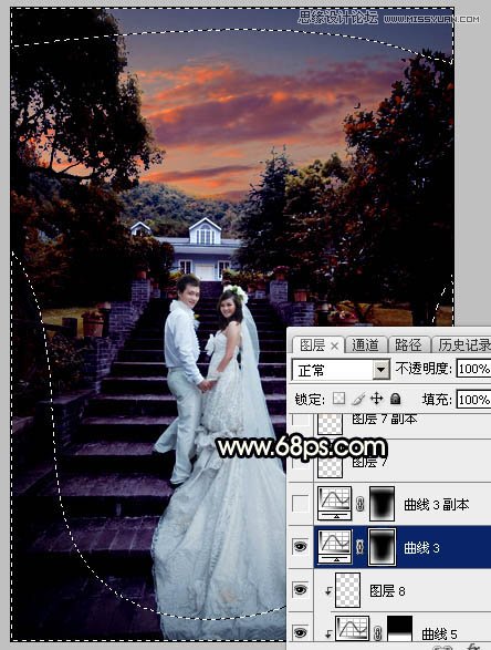 Photoshop给外景婚片添加唯美的夕阳美景,PS教程,图老师教程网