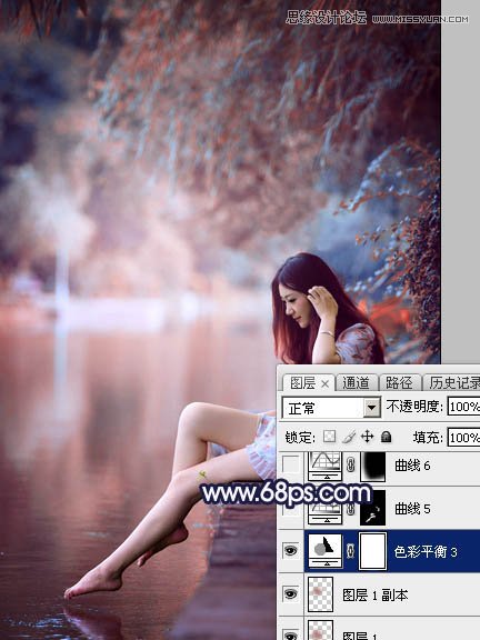 Photoshop调出河边美女梦幻紫红色效果,PS教程,图老师教程网