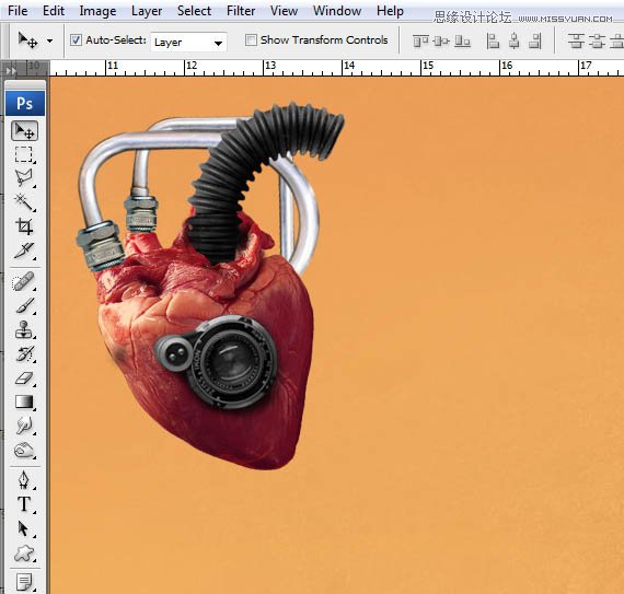 Photoshop合成创意抽象的机械心脏海报,PS教程,图老师教程网